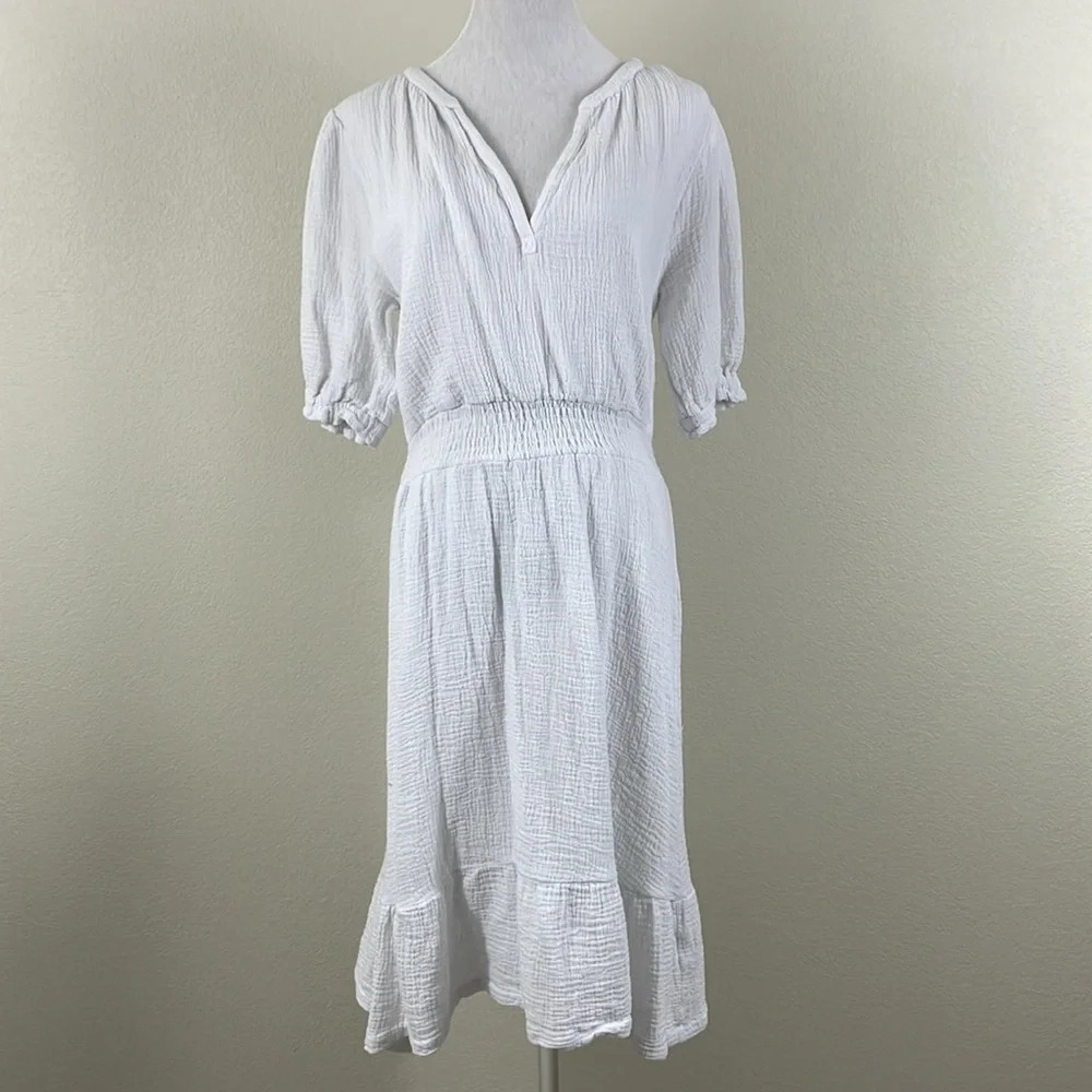 Joie 100% cotton v neck half sleeve white midi dress size large